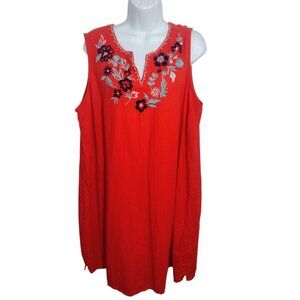 Croft and Barrow Linen Blend Embroidered Dress XXL Orange Beach Boho Vacation